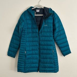 Columbia mid length teal jacket size L
